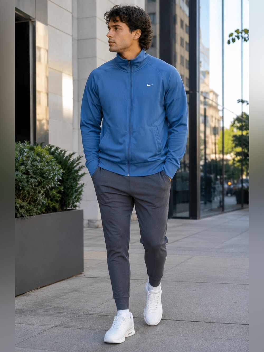 Nike Fit Dry Full Zip Track Jacket Blue XXL Athletic Training Mock Neck